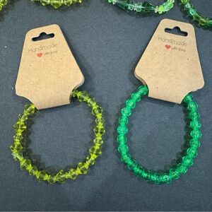 Set of 6 Handmade Glass Green Beaded Bracelets